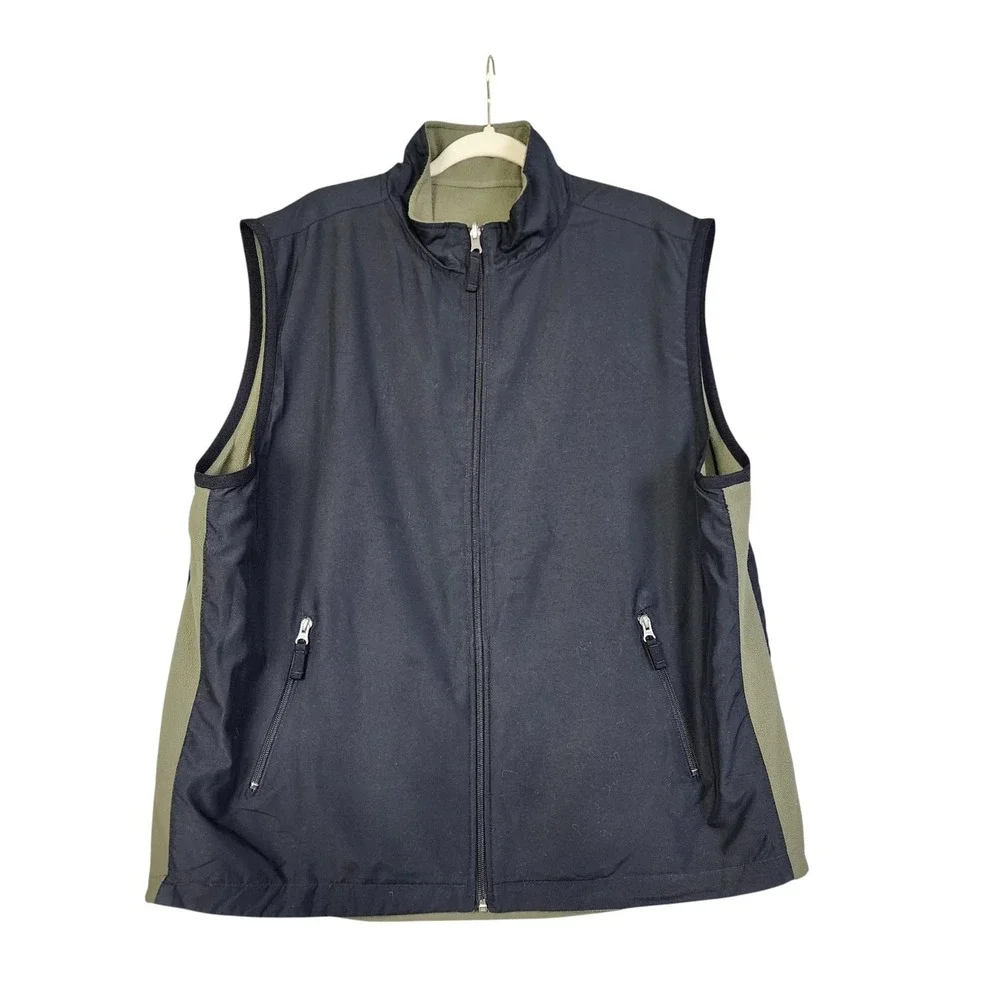 GAP Mens Fleece Lined Reversible Vest Size XL Black Green Full Zip Vintage Y2K - Picture 1 of 12